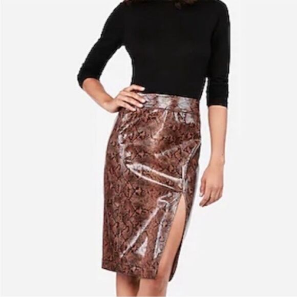 Express x Negin Mirsalehi Snakeskin Leather-like Midi Skirt 10 - Picture 2 of 14